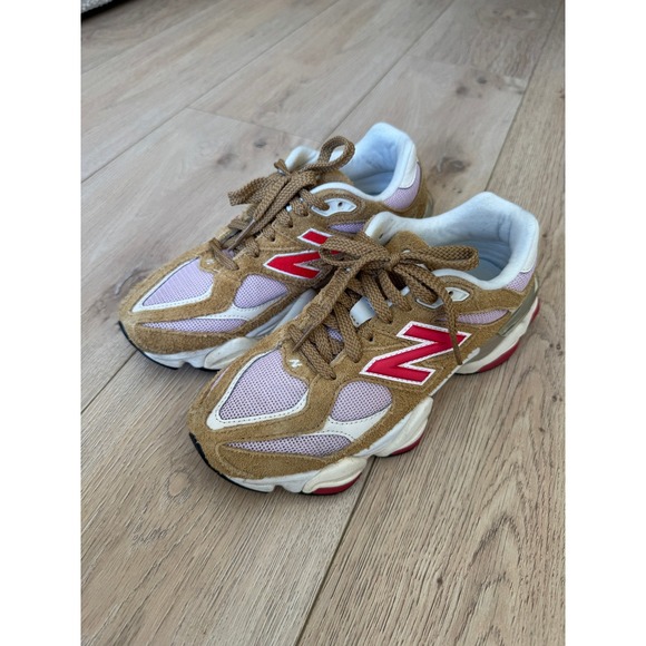 New Balance Shoes - New Balance 9060 Tan Pink Red Suede Chunky Dad Sneakers Womens US 7.5